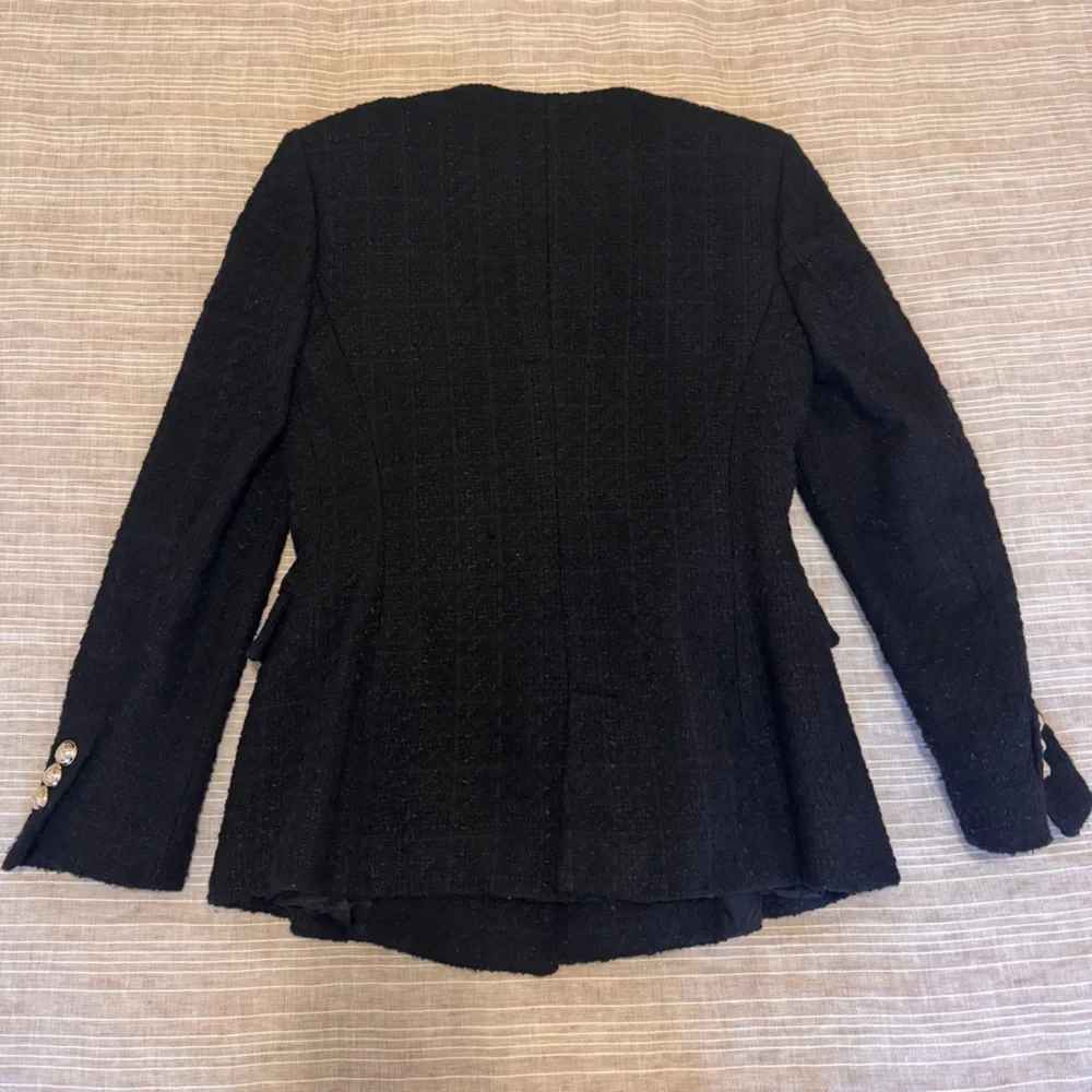 Zara Black Tweed Blazer with Gold Buttons - Picture 2 of 4